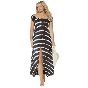 Swimsuits For All Harper Maxi Dress Black White Tie Dye Smocked Yoke  10 - 12